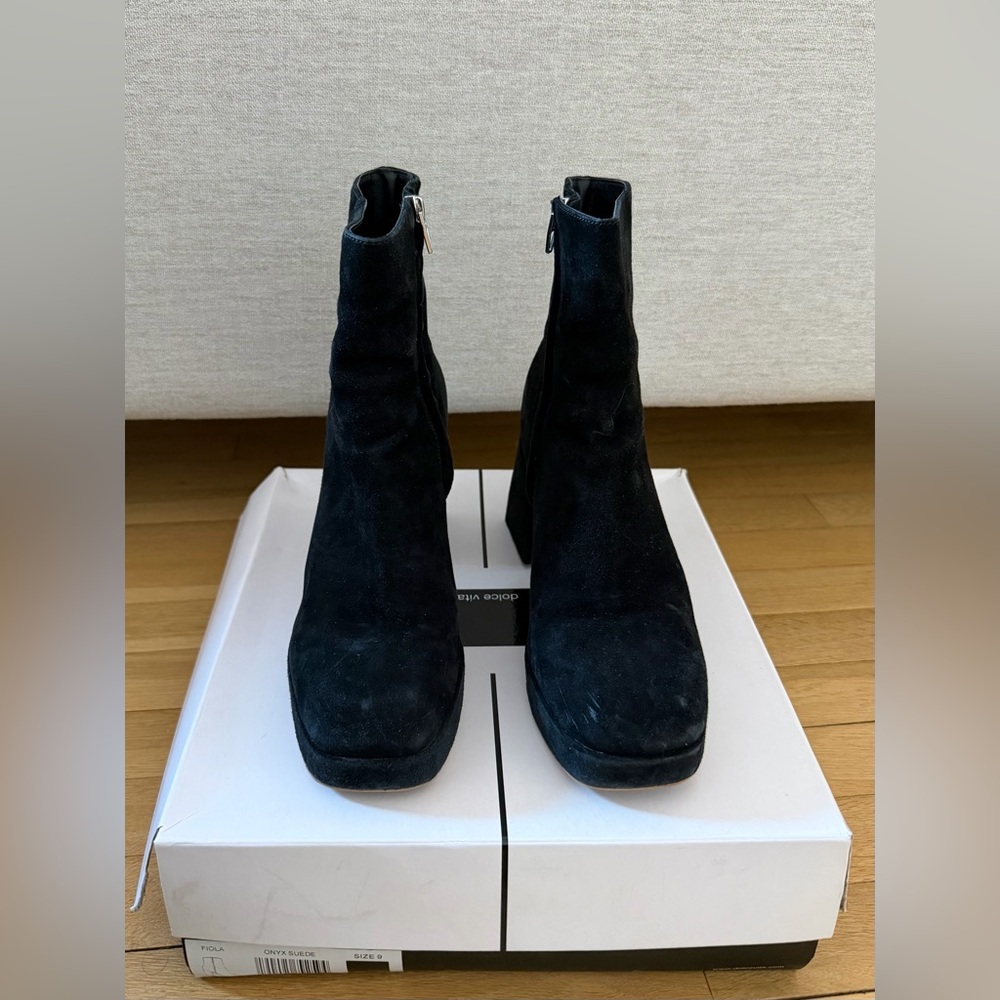 Platform Black Suede Ankle Boots